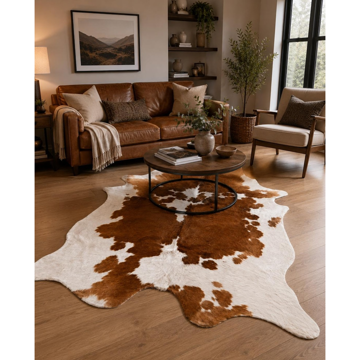 Genuine Tan & White Spotted Cowhide Rug  Natural, Luxurious
