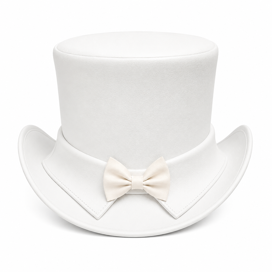 Handmade White Leather Top Hat Steampunk Western Cowboy Style Costume Party Hat