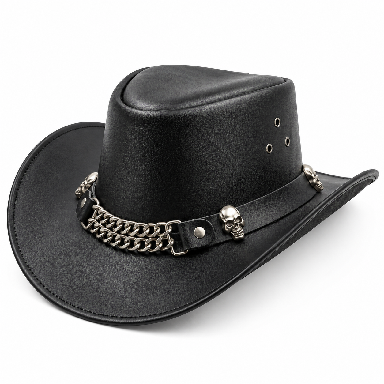 LuxHide Mens Cow Hide Leather Cowboy Western Skull Top Hat Handcrafted