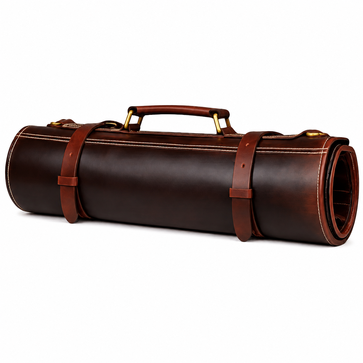 Walnut Brown Classic Leather Chef Knife Roll  10 Slots
