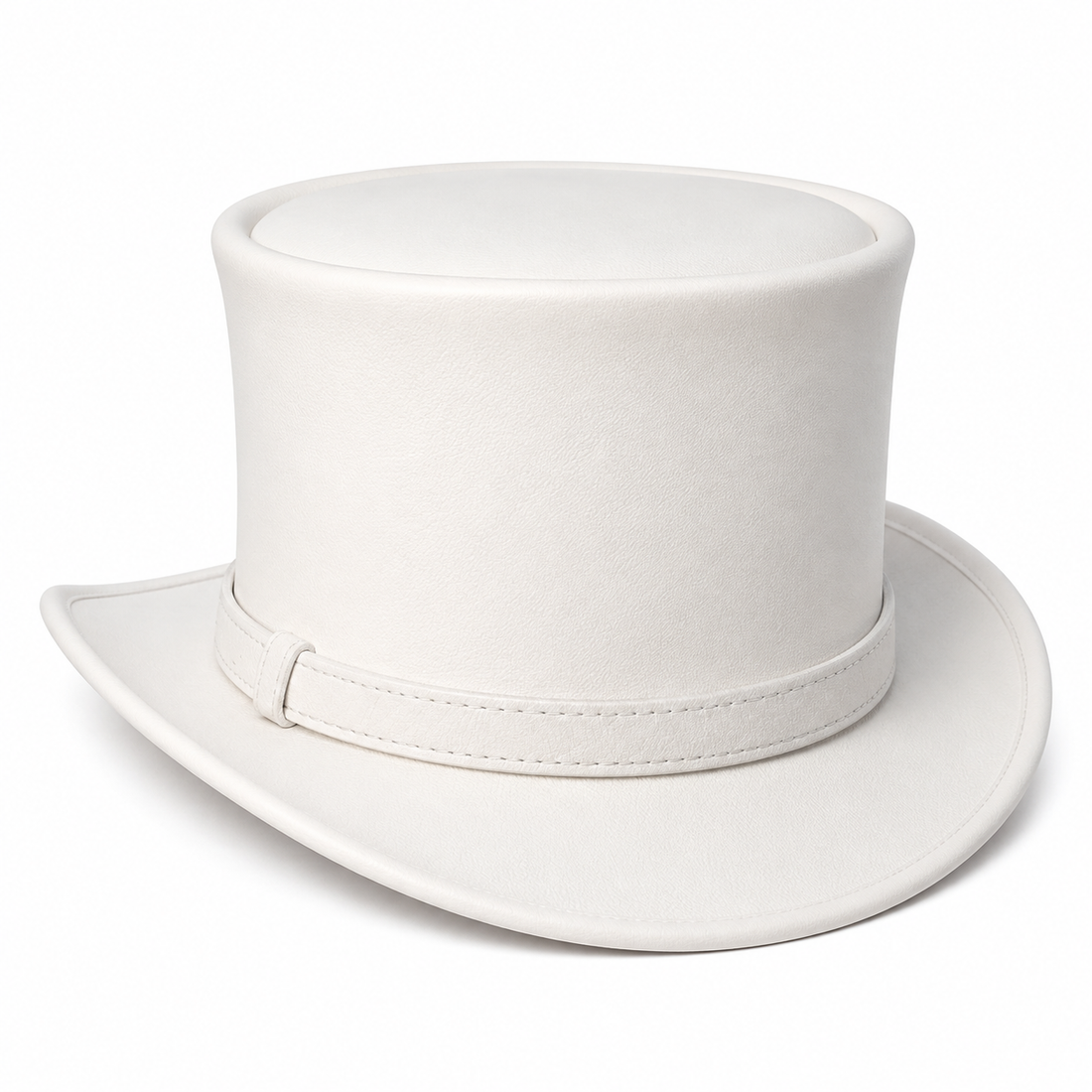 Handmade Wedding White Leather Top Hat Steampunk Cosplay Costume Formal Headwear