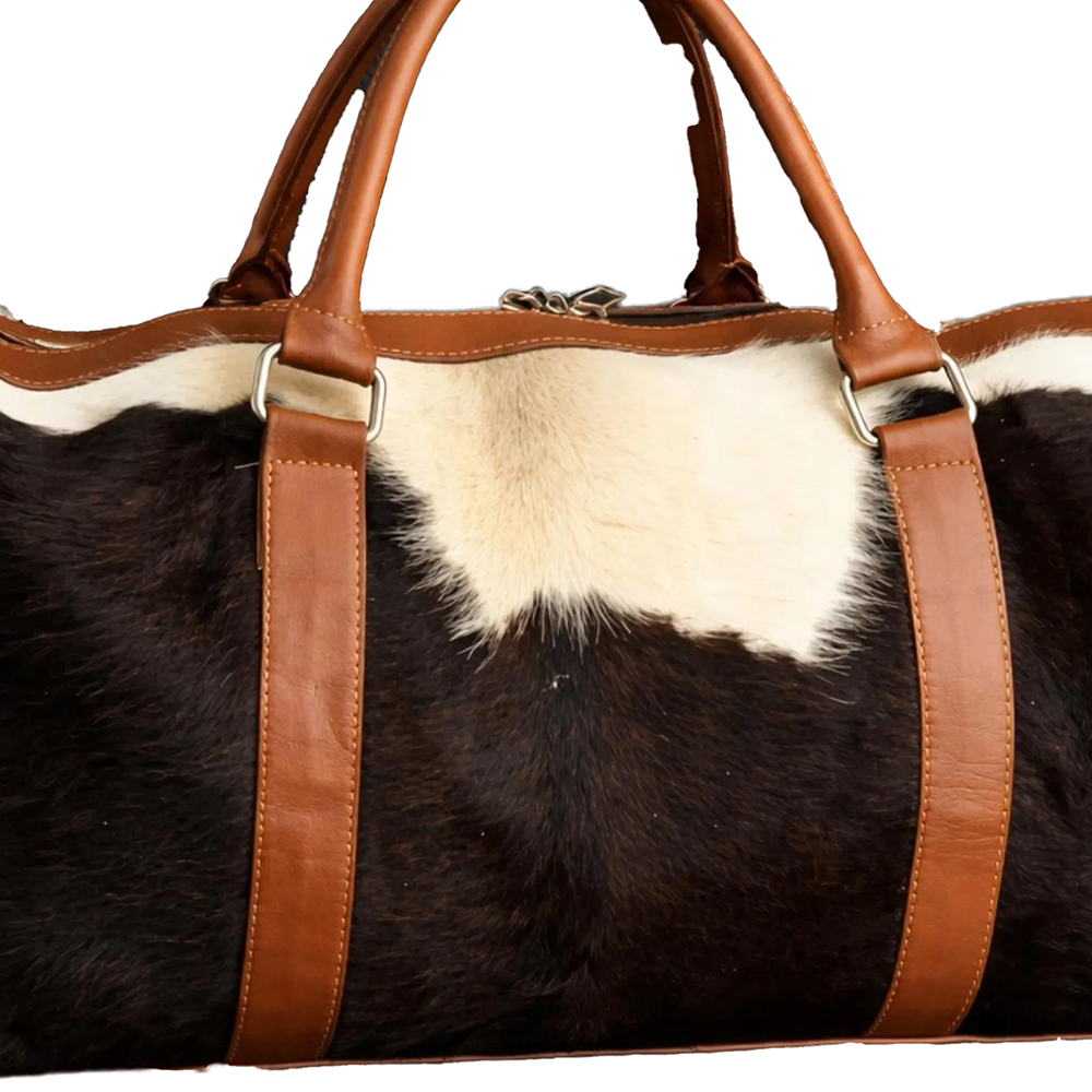 Handmade Cowhide Duffle Bag Rustic Western Style Travel Bag