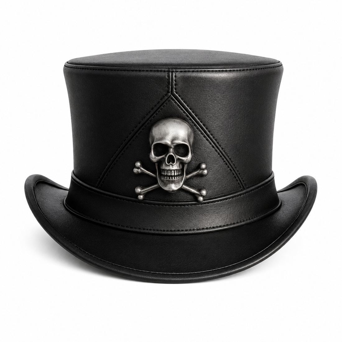 Handmade Mens Skull  Bones emblem Top Leather Hat Design for Festivals Parties