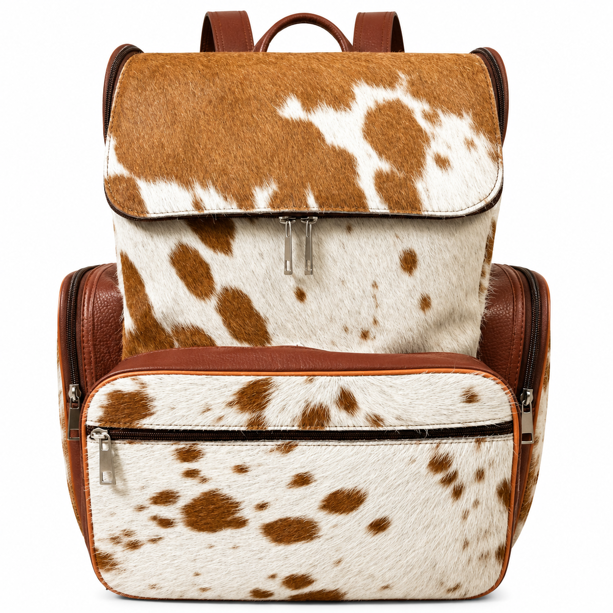 Handmade Cowhide Diaper Backpack Hair On Leather  Water Resistant