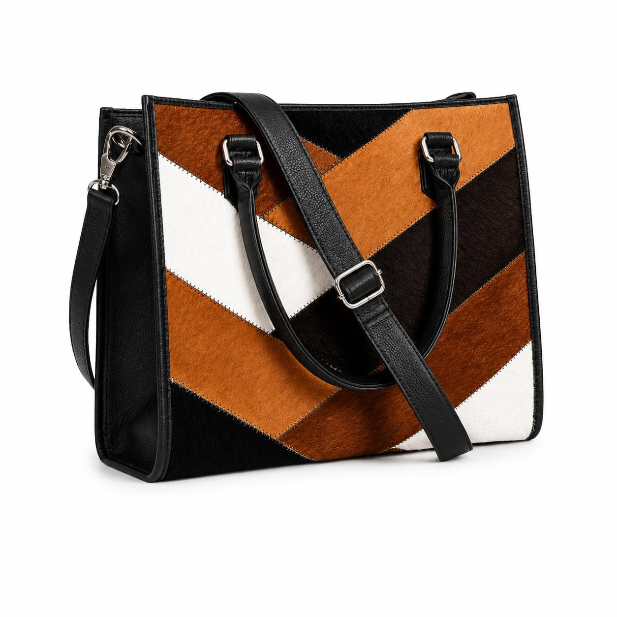 Cow Hair On Leather Tote  Western Patchwork Bohemian Shoulder Handbag