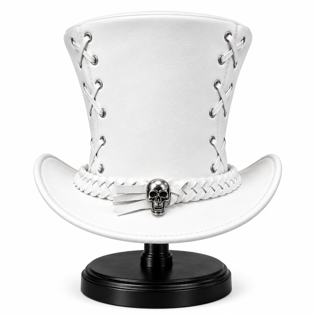 White Gothic Steampunk Top Hat Mens Womens Victorian Costume Skull Braided Hat