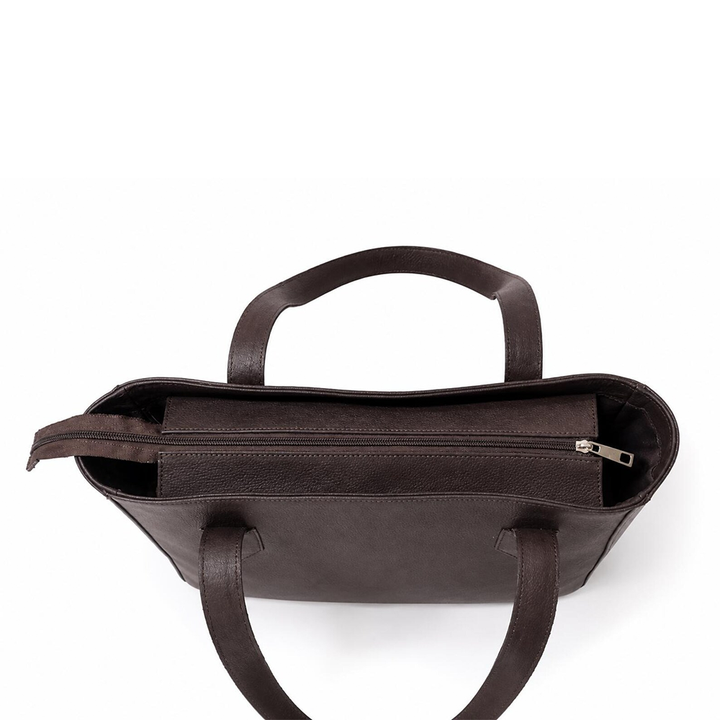 Dark Brown Genuine Leather Tote Bag  Minimalist Handmade Shoulder Work Laptop Purse