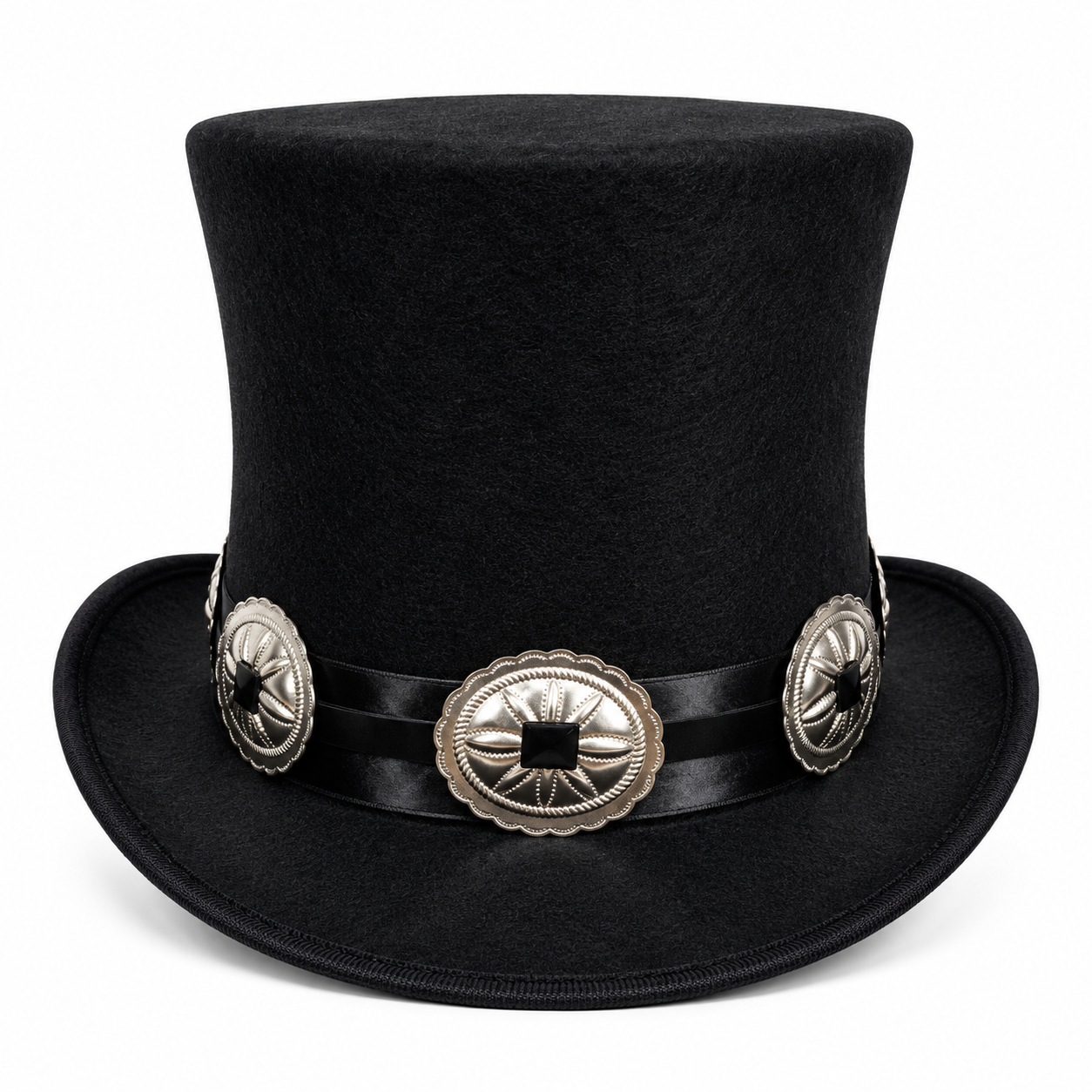 ROCK STAR PLAIN TOP HAT CONCHO LEATHER BAND VICTORIAN MAD HATTER USA MADE