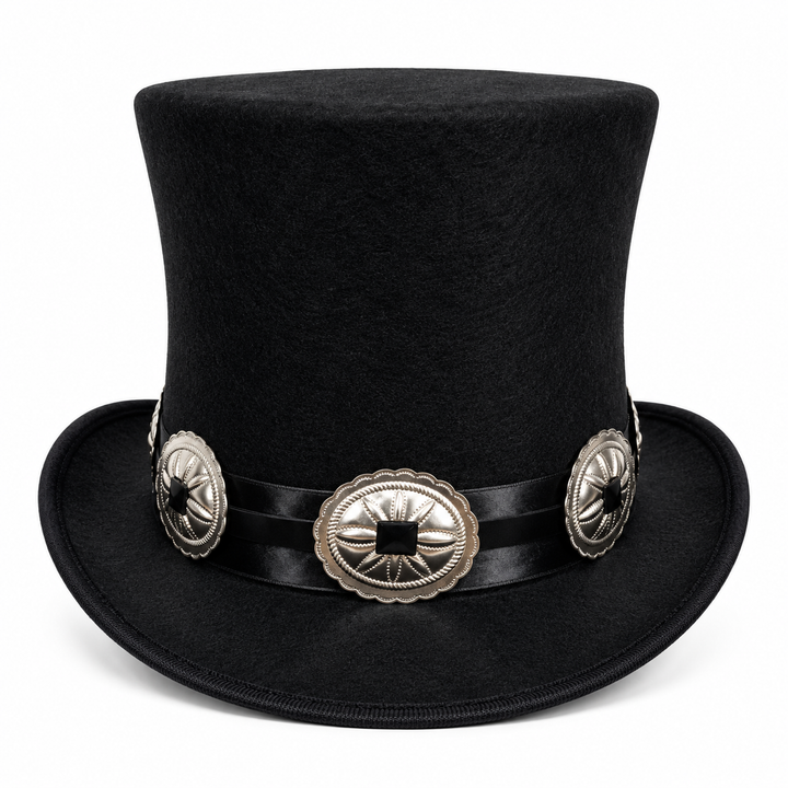 ROCK STAR PLAIN TOP HAT CONCHO LEATHER BAND VICTORIAN MAD HATTER USA MADE