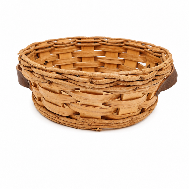 Vintage Pyrex Casserole Carrier Split Wood Basket with Leather Handles