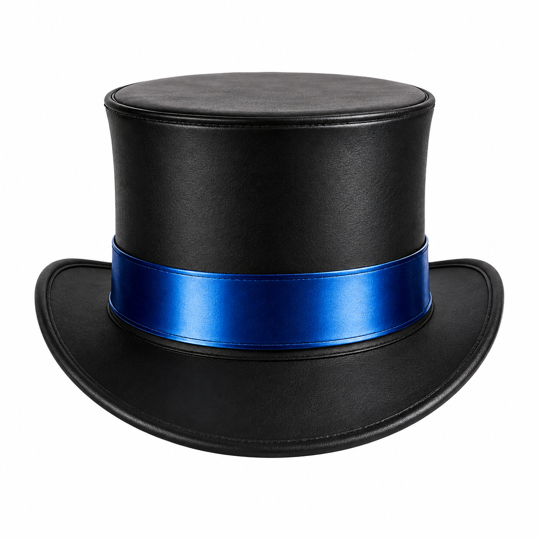 Handmade Black Leather Top Hat Blue Band Steampunk Gothic Victorian Cosplay Hat