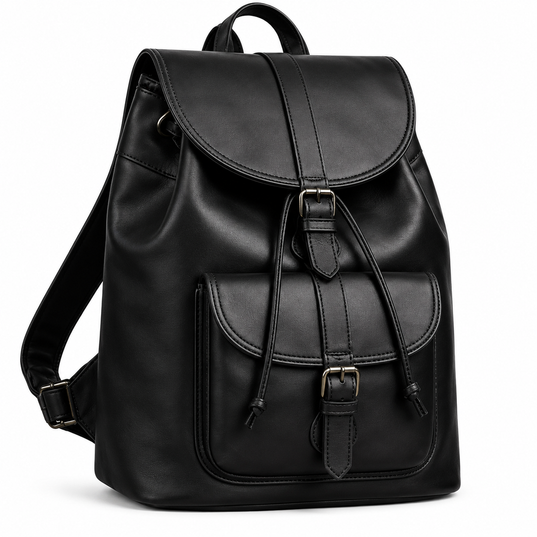 Handmade Full Grain Leather Backpack Black Rucksack White Stitch Vintage Laptop Bag