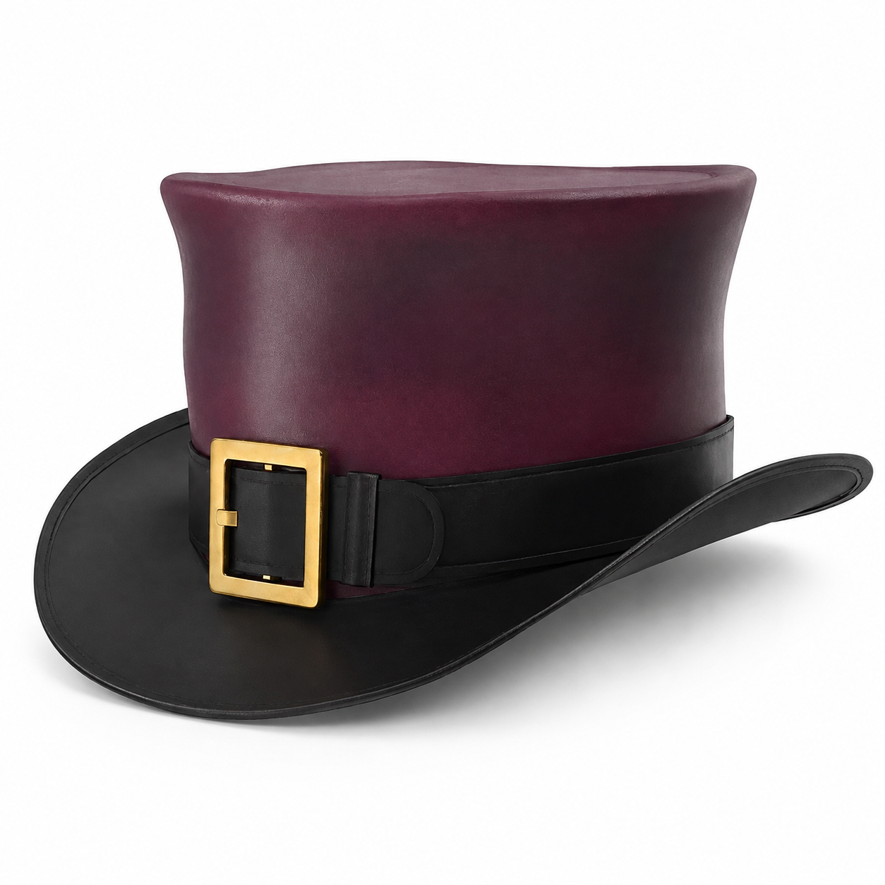 Handmade Purple Leather Top Hat with Black Band and Buckle Steampunk Cosplay Wear
