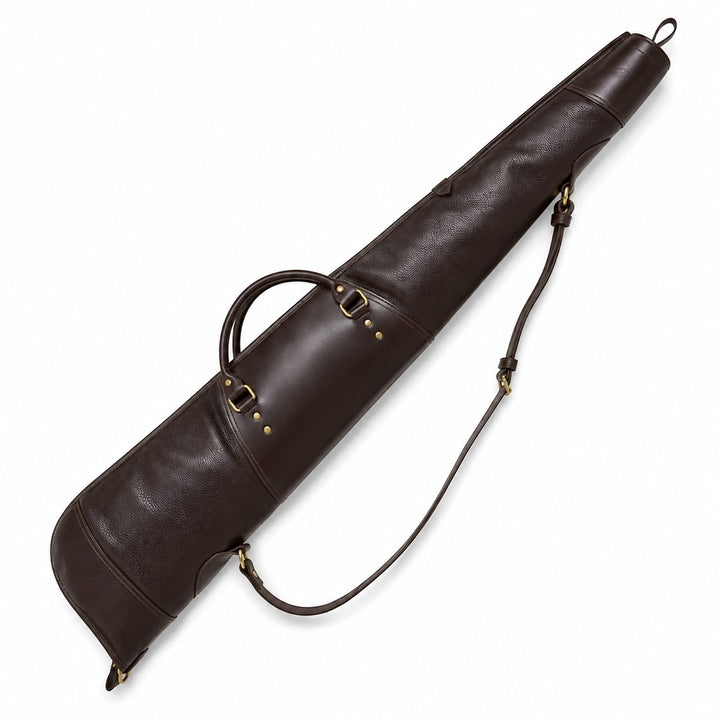 Dark Brown Leather Hunting Shotgun Case  Padded Sleeve