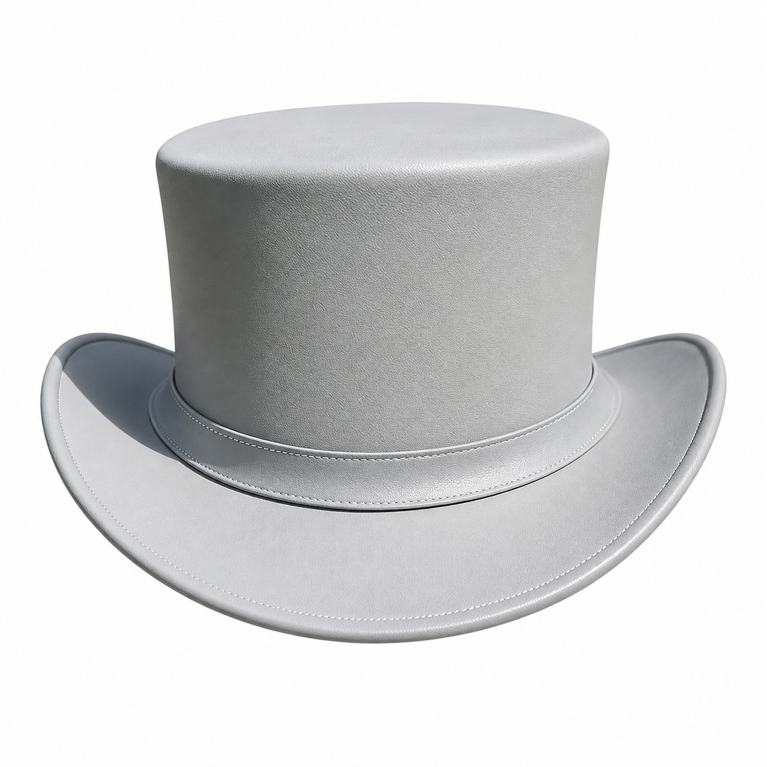 Handmade Grey Leather Top Hat Cosplay Festival Wear Classic Silhouette