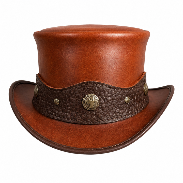 Handmade Brown Leather Top Hat Steampunk Vintage Gothic Cosplay Hat