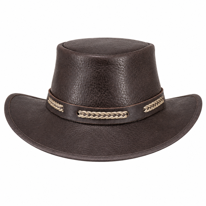 Handmade Brown Leather Cowboy Hat Unisex With Braided Band Western Ranch Festival Gift