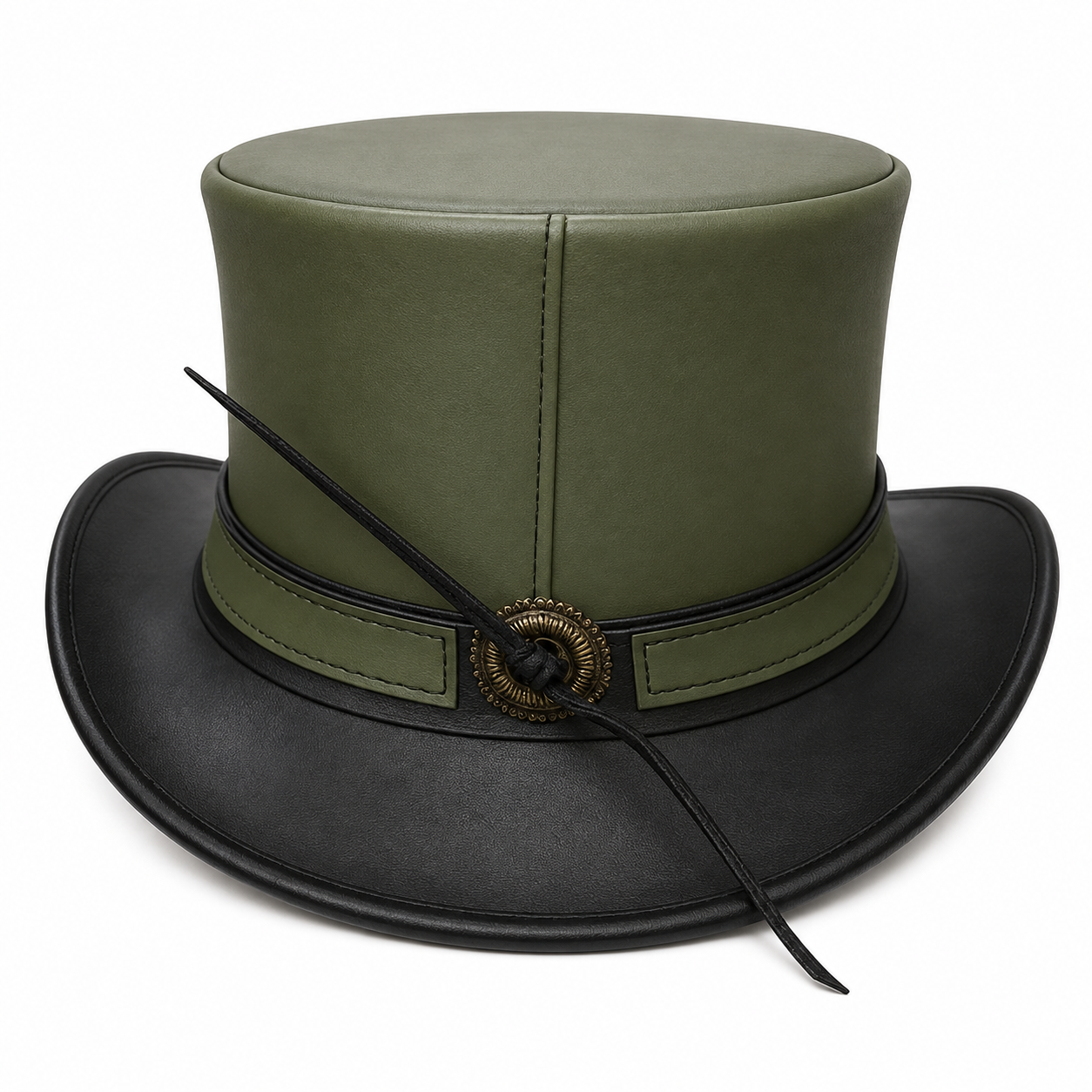 Handmade Green  Black Leather Top Hat Steampunk Victorian Gothic Cosplay Festival Hat