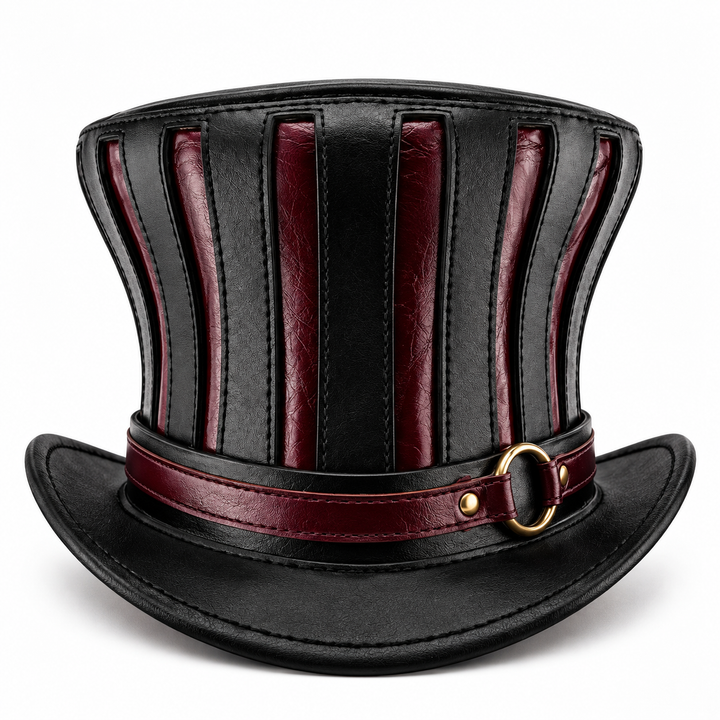Black Leather Steampunk Top Hat Victorian Gothic Costume Festival Cosplay Hat