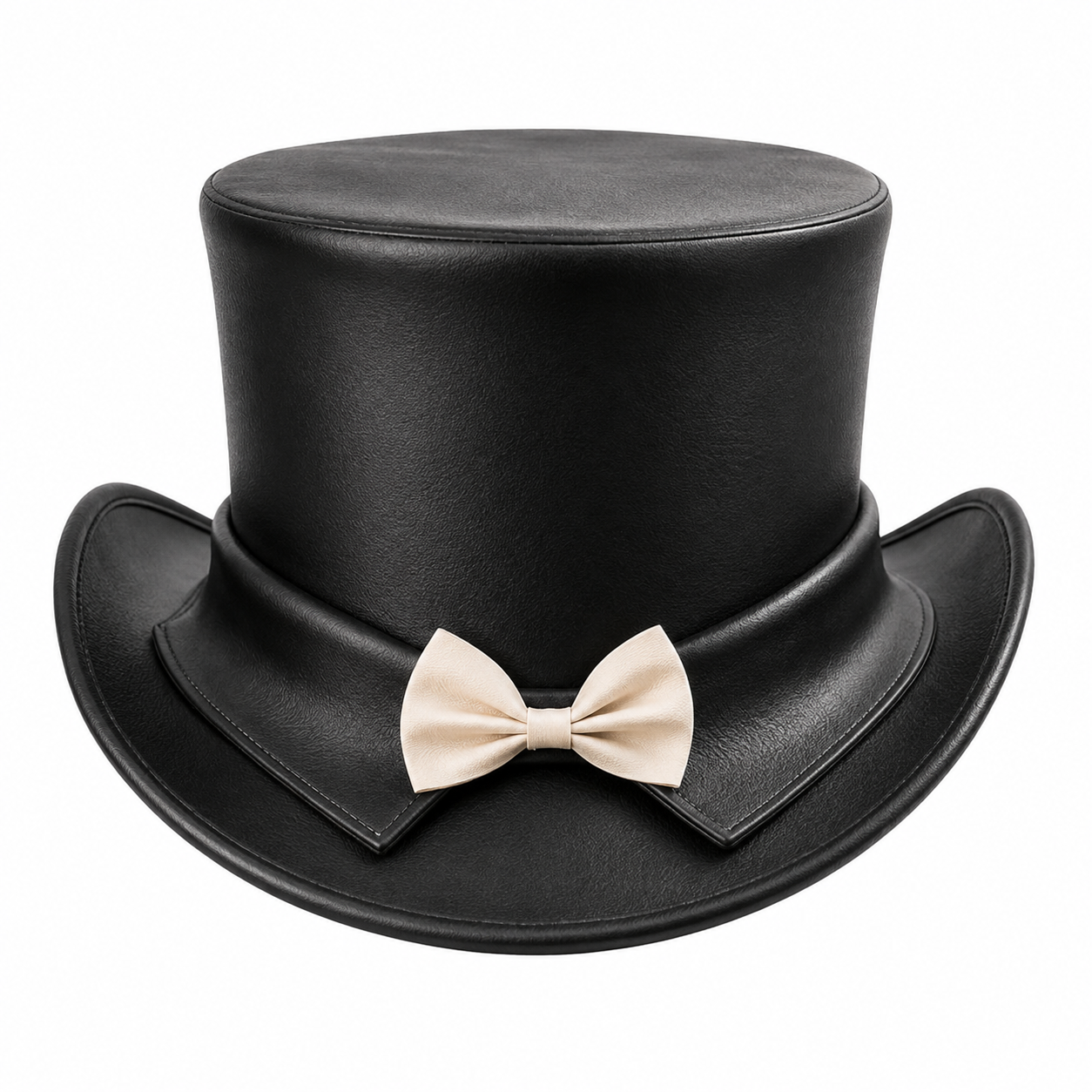Handmade Black Leather Top Hat with Bow Victorian Steampunk Wedding Formal Hat