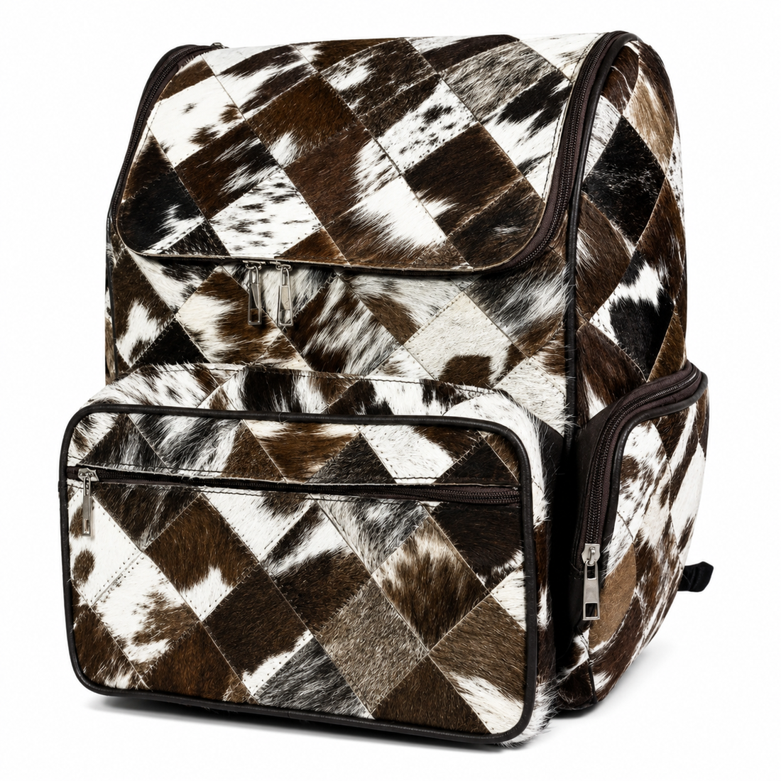 Handmade Hair On Cowhide Backpack  Natural Patchwork Leather Travel Backpack