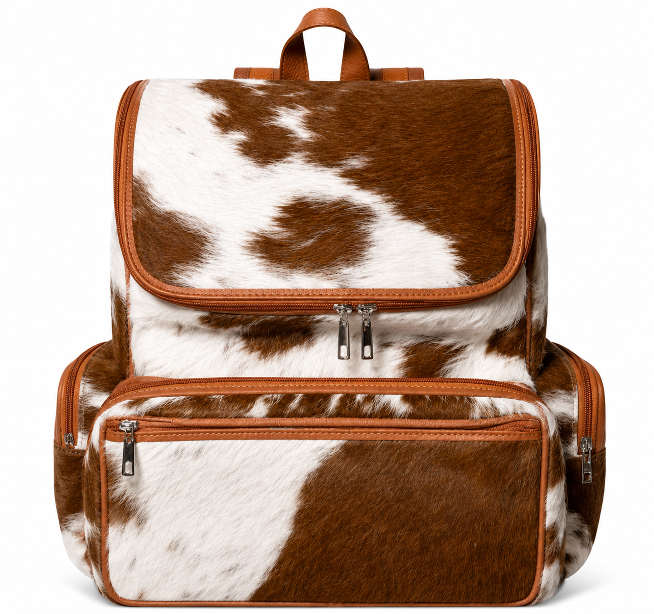 Tan  White Cowhide Backpack  Handmade Leather Rucksack