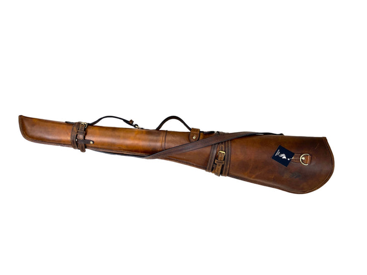 Western Rifle Scabbard  31 to 44 Brown Ombre Leather Scabbard Cover with Fur Lining Carrying Handle Ammo Pockets and Adjustable Strap