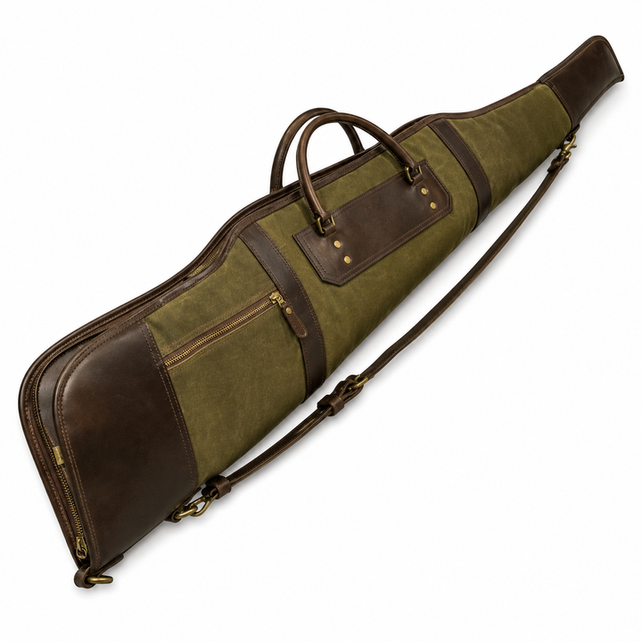 Classic Green Canvas  Leather Rifle Case  Padded Hunting Sleeve