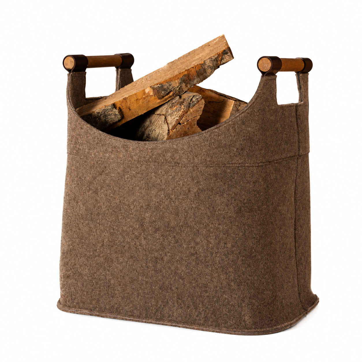 Felt firewood basket for firewood large 70 L with real wood handles