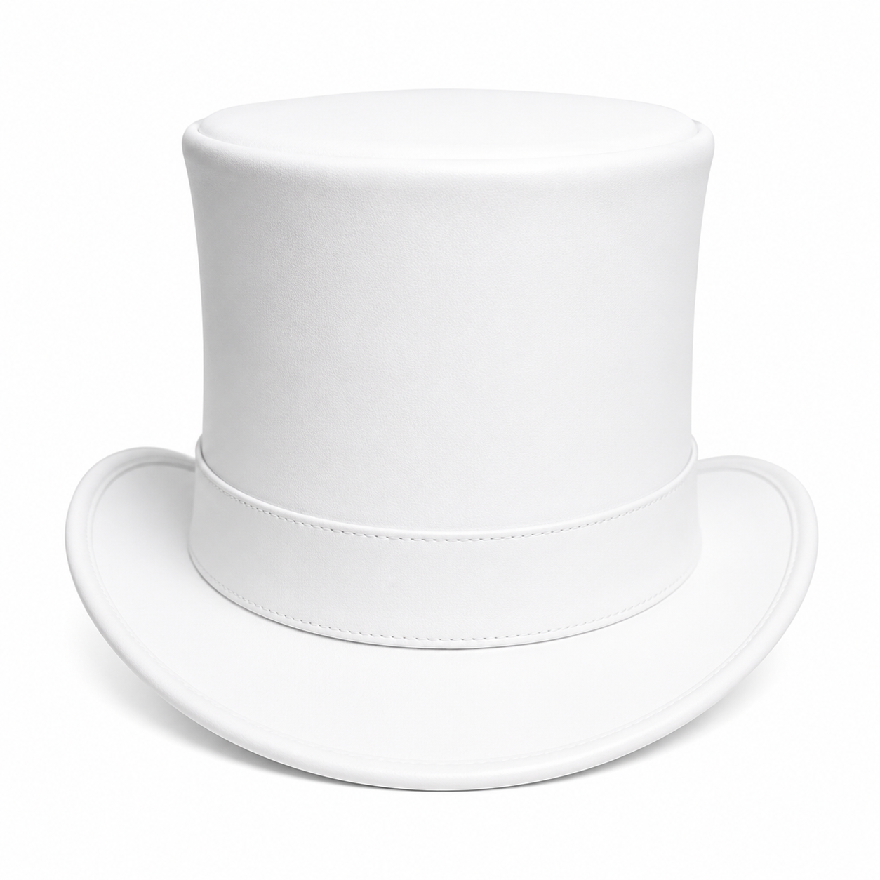 Handmade White Leather Top Hat Classic Steampunk Style Costume Gothic Wedding Party