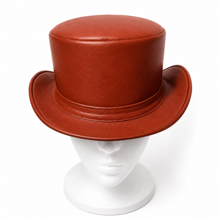 Handmade Brown Leather Top Hat Goth Steampunk Festival Cosplay Costume Party Wear