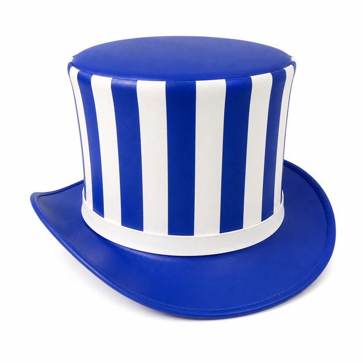 Blue White Striped Leather Top Hat  Steampunk Gothic Festival Cosplay Accessory