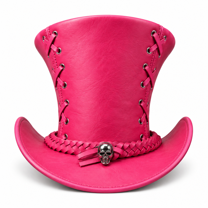 NEWHYPEINTERNATIONAL Premium Pink Steampunk Victorian Top Hat with Skull Accent