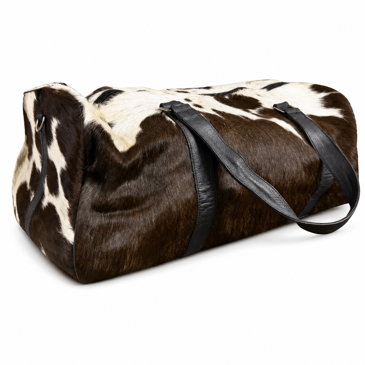 Handmade Cowhide Duffle Bag Hair On Leather Travel Weekender