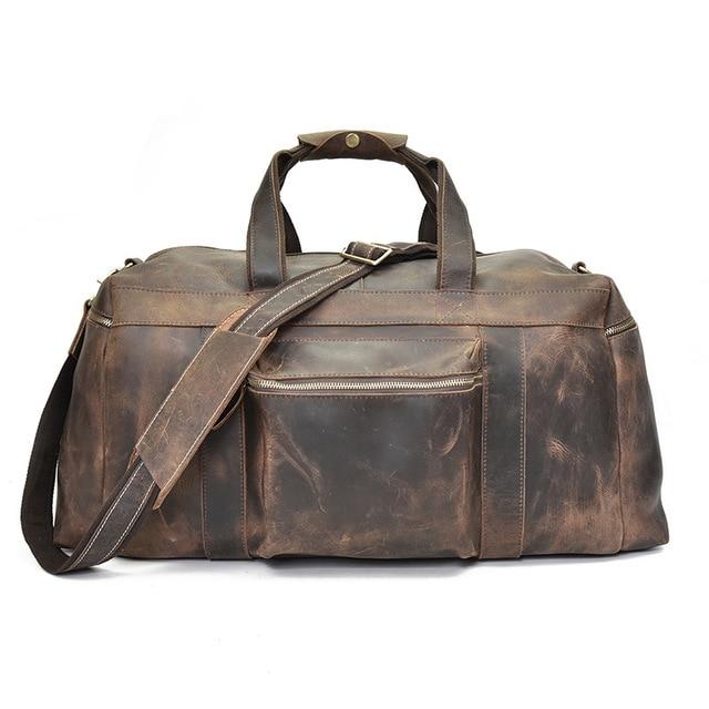 The  Duffle Bag  Vintage Leather Weekender brown and dark brown