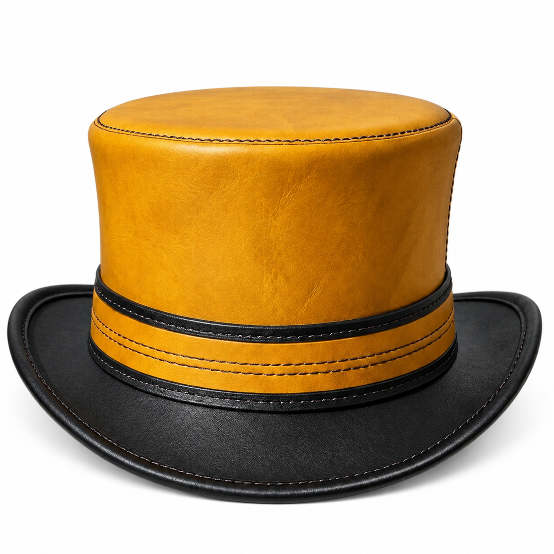 Genuine Leather Steampunk Top Hat Victorian Gothic Cosplay Two Tone S 3XL
