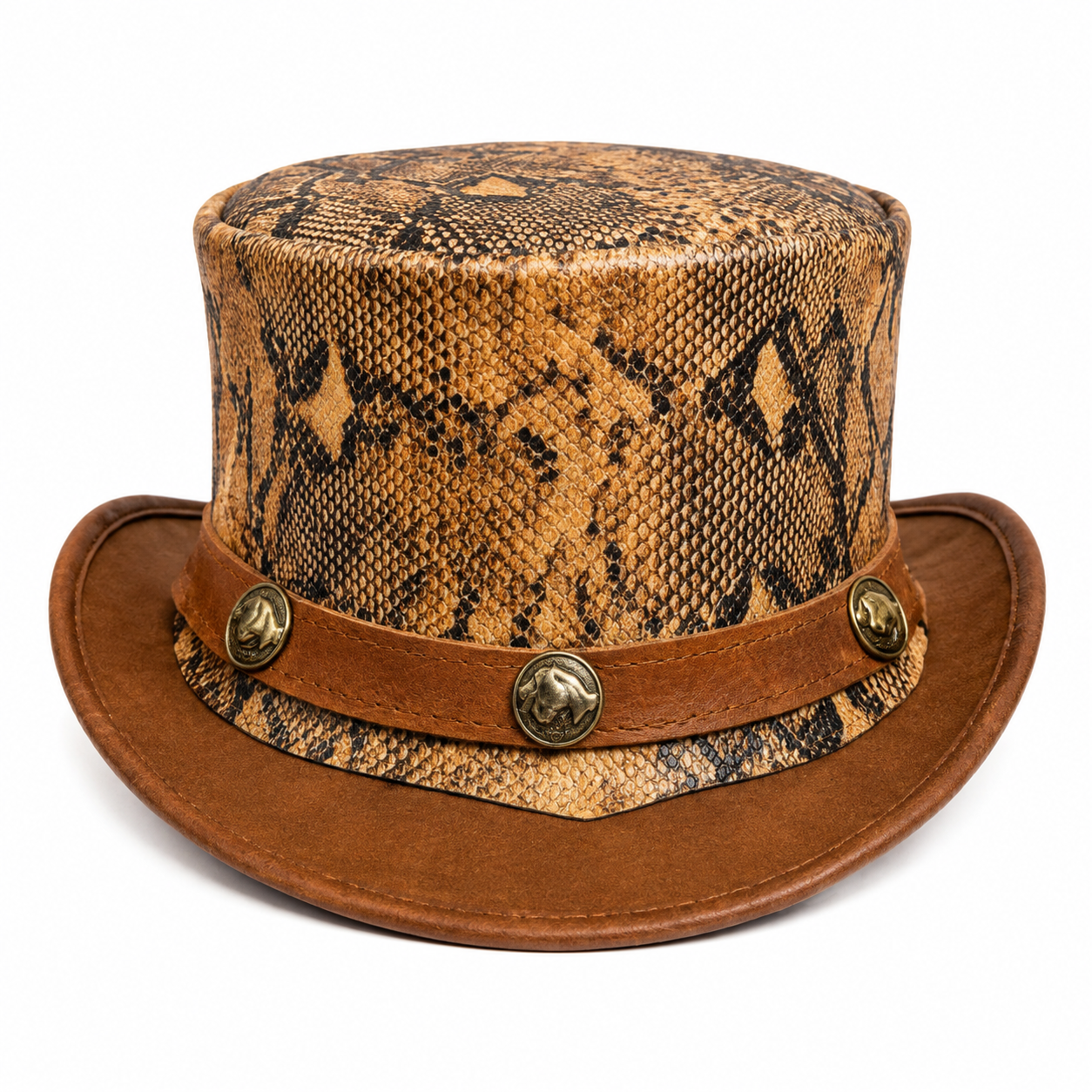 Handmade Snake Print Leather Top Hat Western Steampunk Reptile Pattern Festival Costume