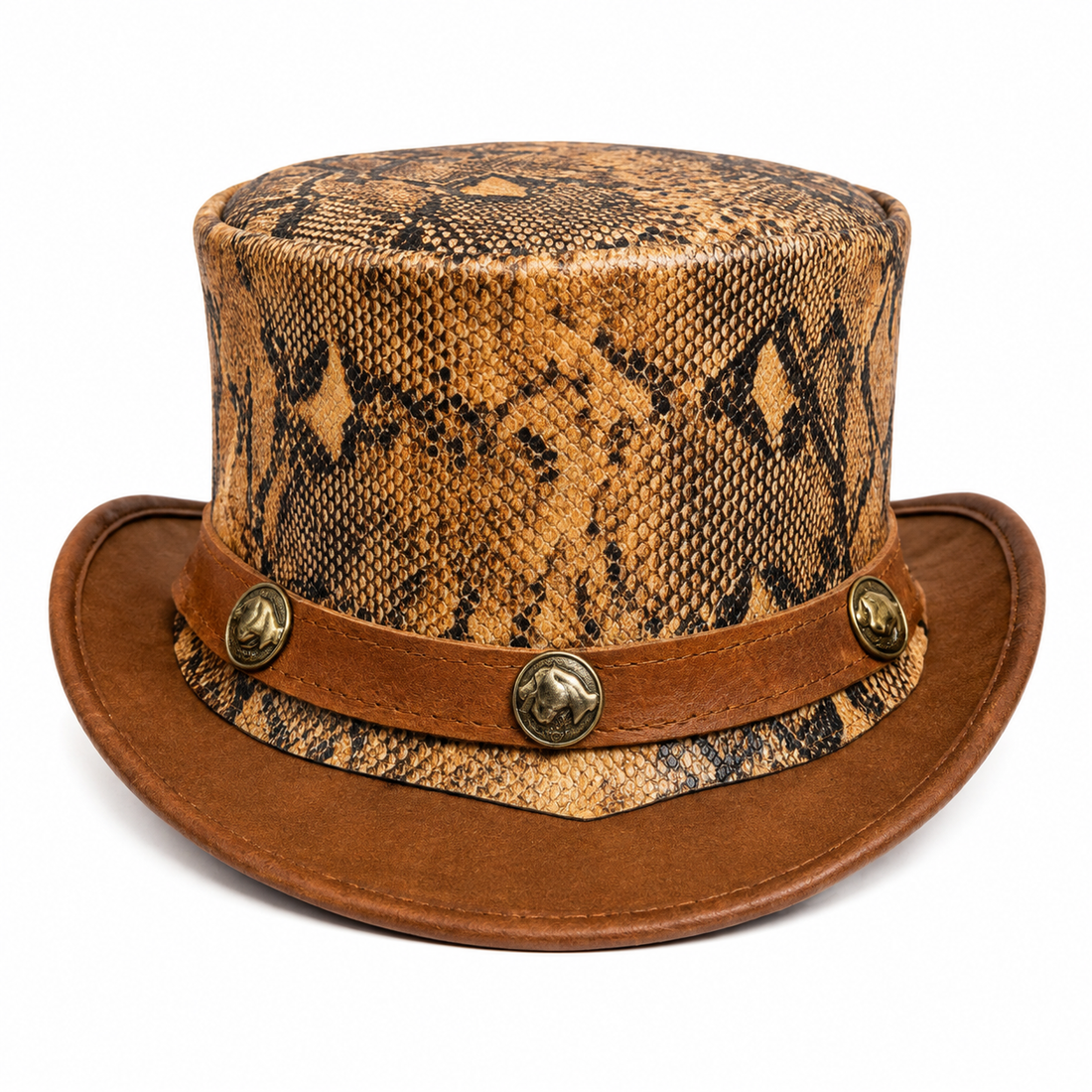 Handmade Snake Print Leather Top Hat Western Steampunk Reptile Pattern Festival Costume