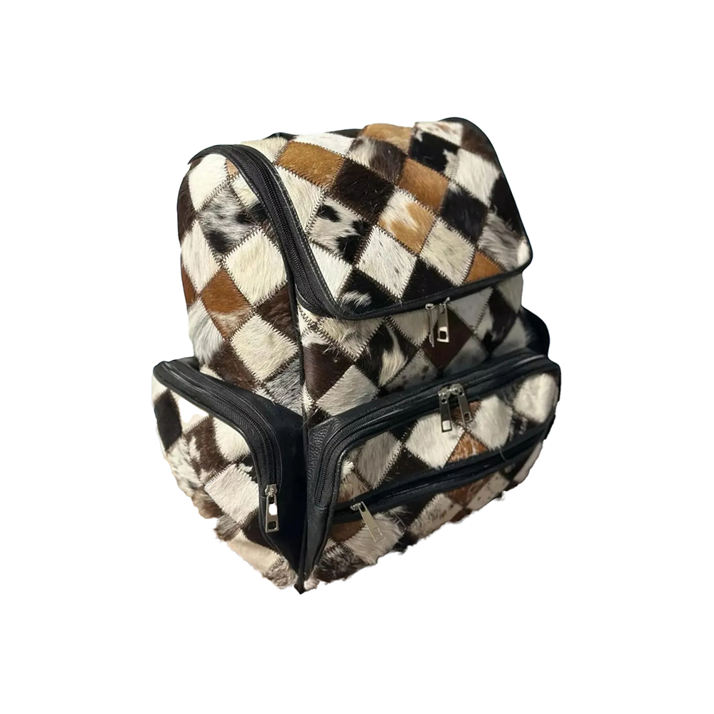 Handmade Patchwork Cow Hairon Leather Backpack Rust