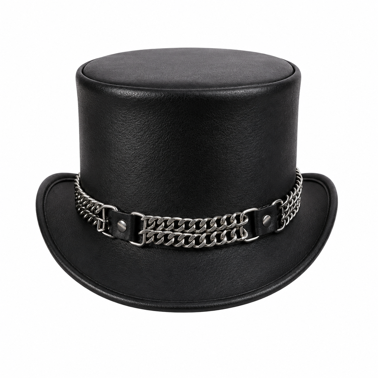Handmade Black Leather Top Hat with Chain Gothic Steampunk Victorian Cosplay