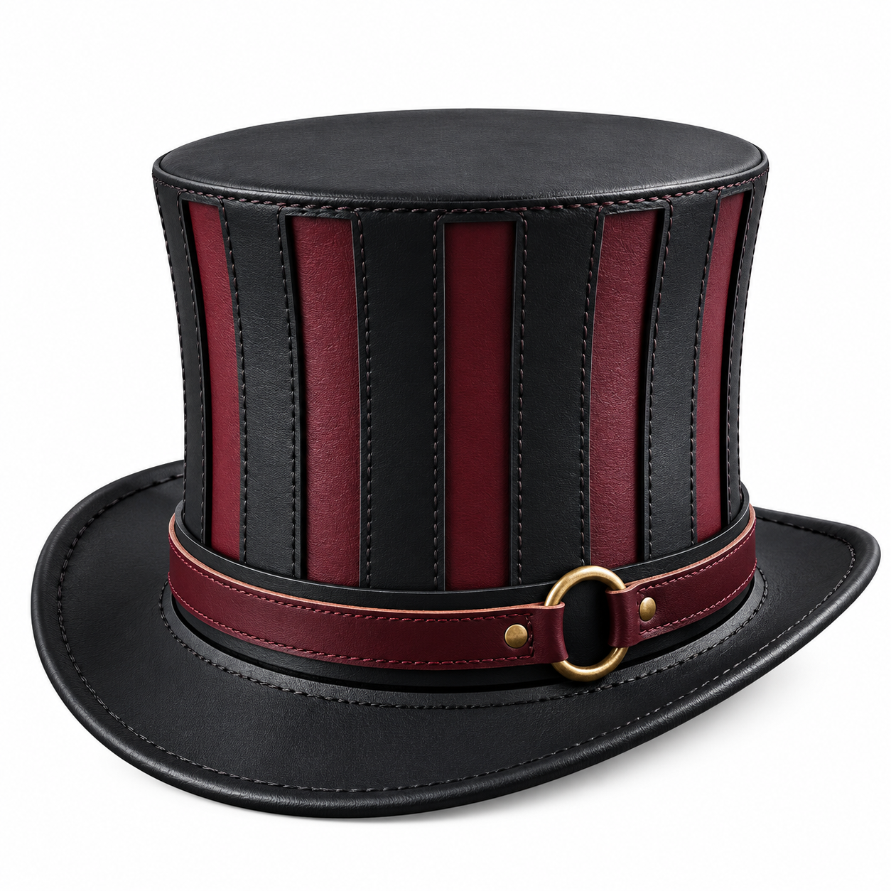 Handmade Leather Steampunk Top Hat Mad Hatter Cosplay Black  Burgundy