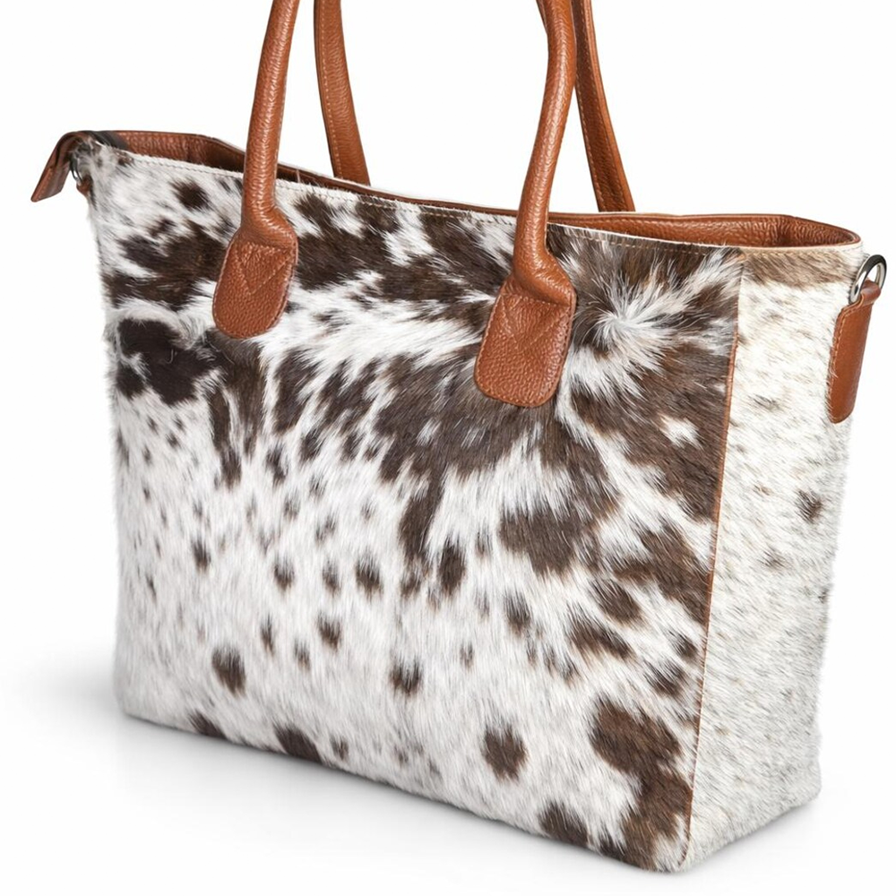 Spotted Cowhide Black and White Leather Tote Bag  Large Capacity Work Bag