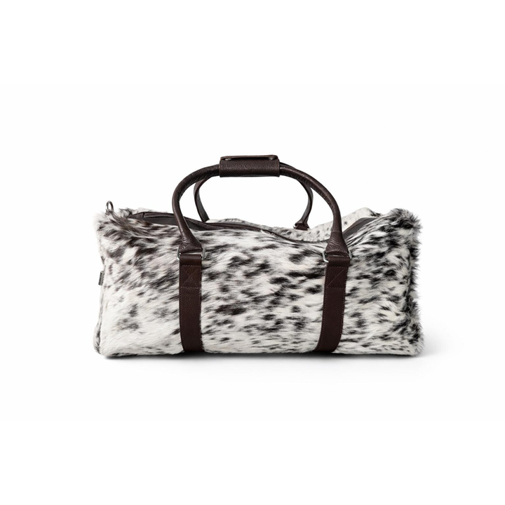HairOn Cowhide Brown and white Duffle Bag  Handmade Leather Weekender