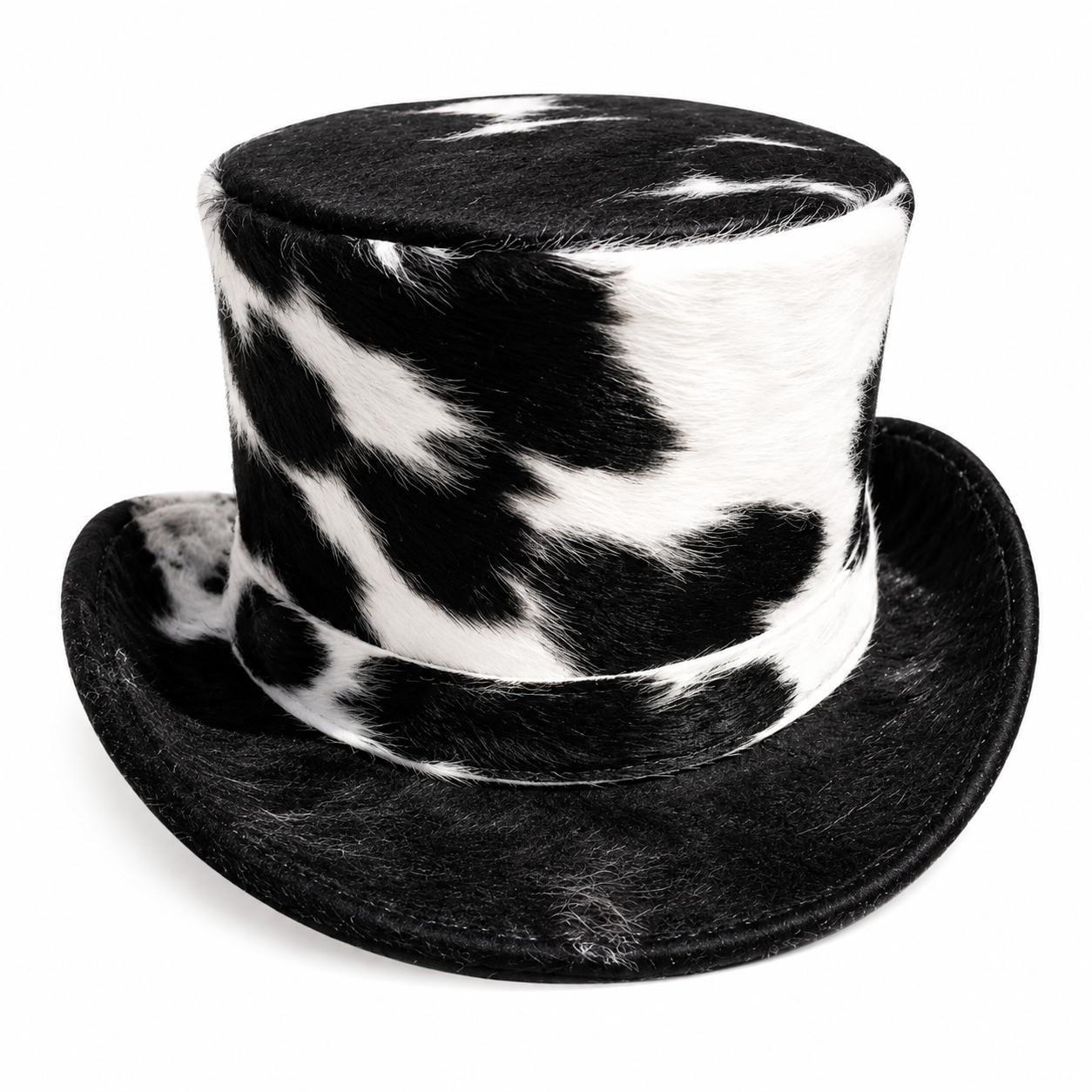Handmade Hair On Cowhide Leather Top Hat Steampunk Western Style  One of a Kind