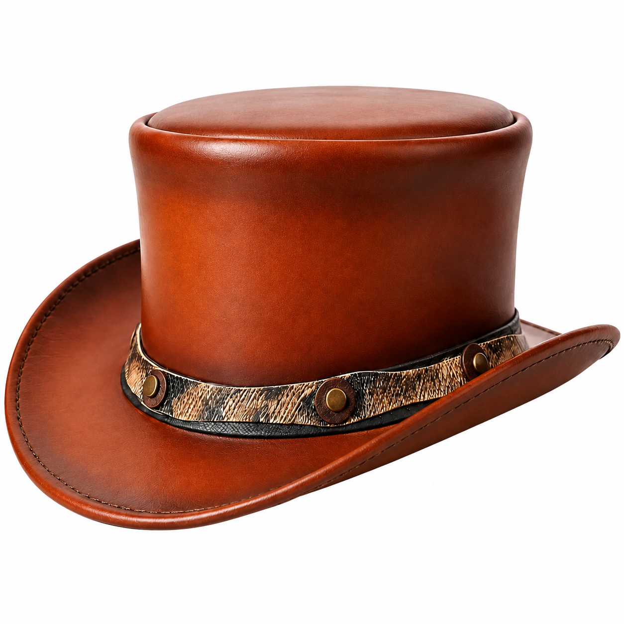 Brown Genuine Leather Top Hat Western Cowboy Steampunk Victorian Gothic Unisex