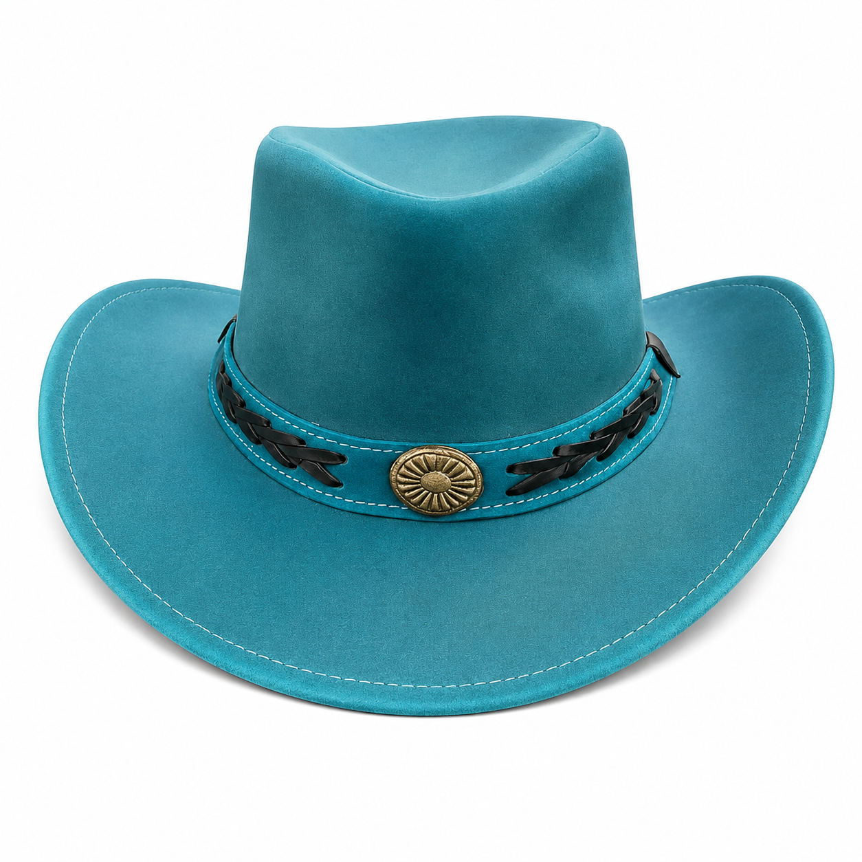 Handmade Teal blue Leather Cowboy Hat Western Steampunk Festival Style