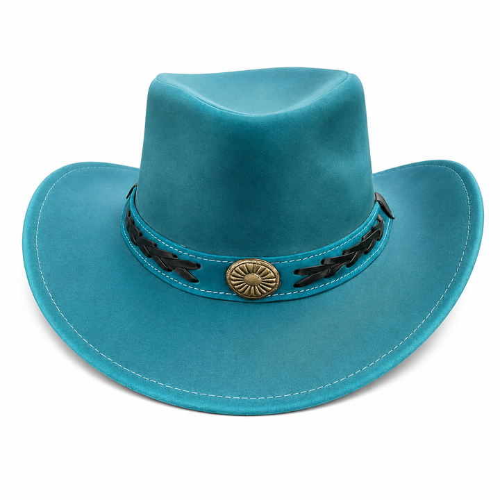 Handmade Teal blue Leather Cowboy Hat Western Steampunk Festival Style