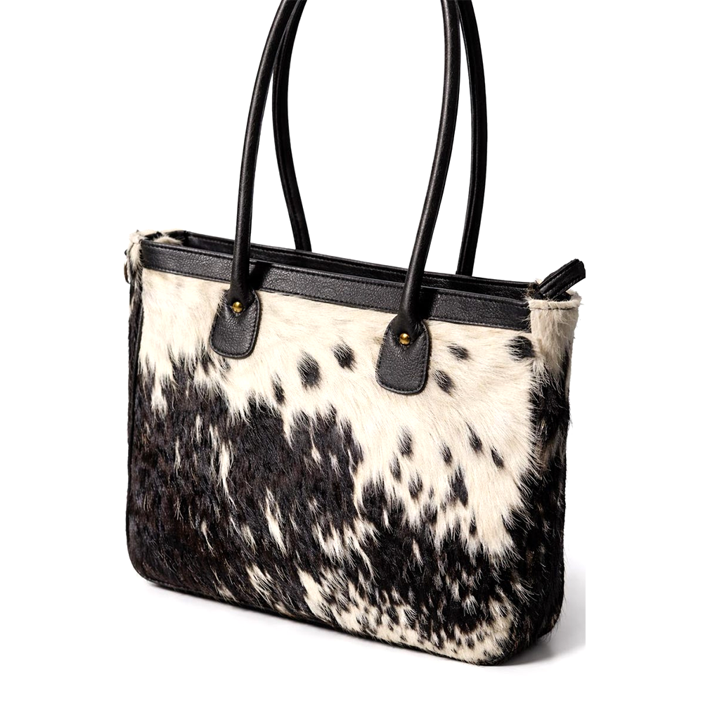 Spotted Cowhide Black and White Leather Tote Bag  Large Capacity Work Bag22