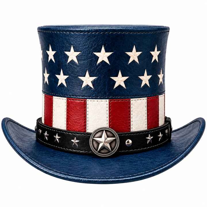 American Flag Leather Top Hat Patriotic Cowboy Western Costume Steampunk Hat