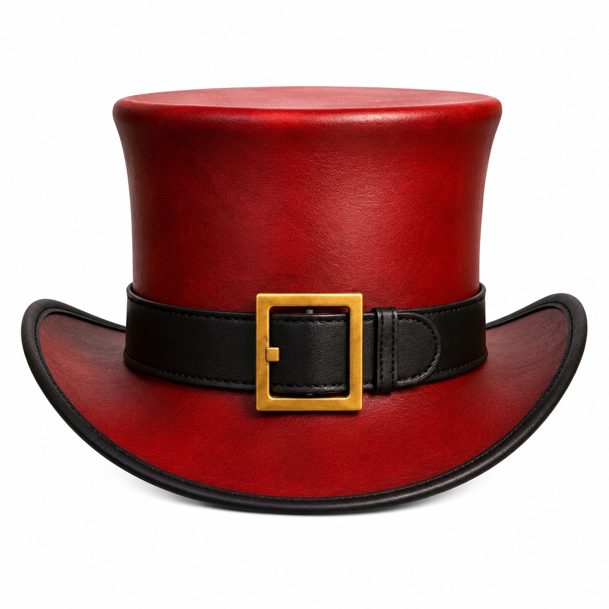 Handmade Red Leather Top Hat with Buckle Band Steampunk Gothic Festival Costume Style